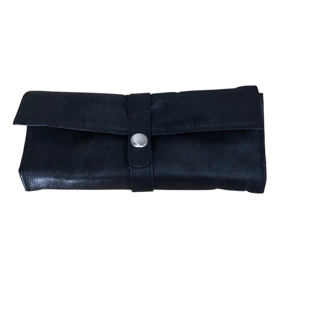 Carolee Travel Jewelry Organizer Case Vegan Black Leather Velvet Roll Case NEW